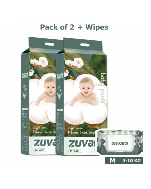 Zuvara Feather Diaper Pants - M (Pack Of 40*2) + 1 Baby Water Wipes