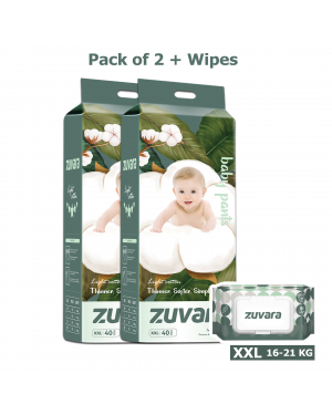 Zuvara Feather Diaper Pants - XXL (Pack Of 40*2) + 1 Baby Water Wipes